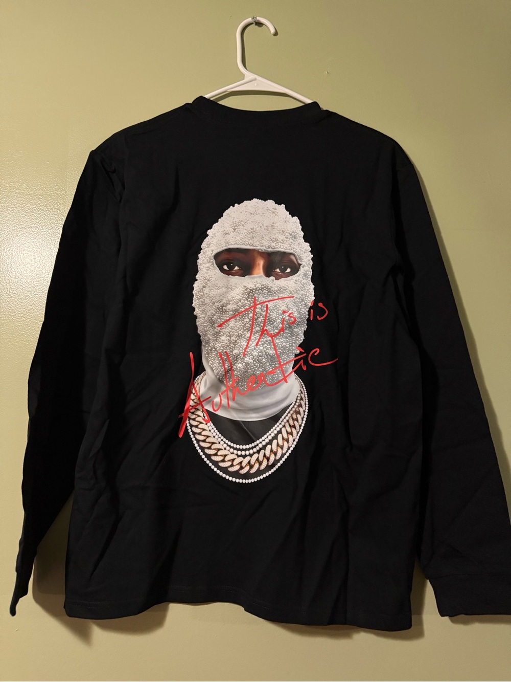 Black / Green / Brown Graphic Long Sleeve Tee with Masked Portrait